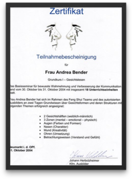 Andrea Bender Zertifikat Gesichtslesen
